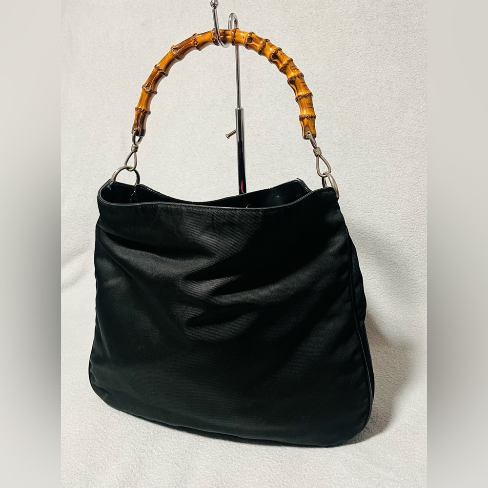 Gucci Bamboo Nylon/ Patented Leather Shoulder Bag - Picture 7 of 15